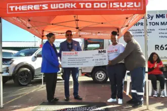 Afeera Khan (Principal of Grayville Primary School), Vivek Singh (Dealer Principal NMI ISUZU), Marcia Mayaba (Department Executive Dealer and Business Development), and Michael Ramagole (Chairman of School Governing Body)